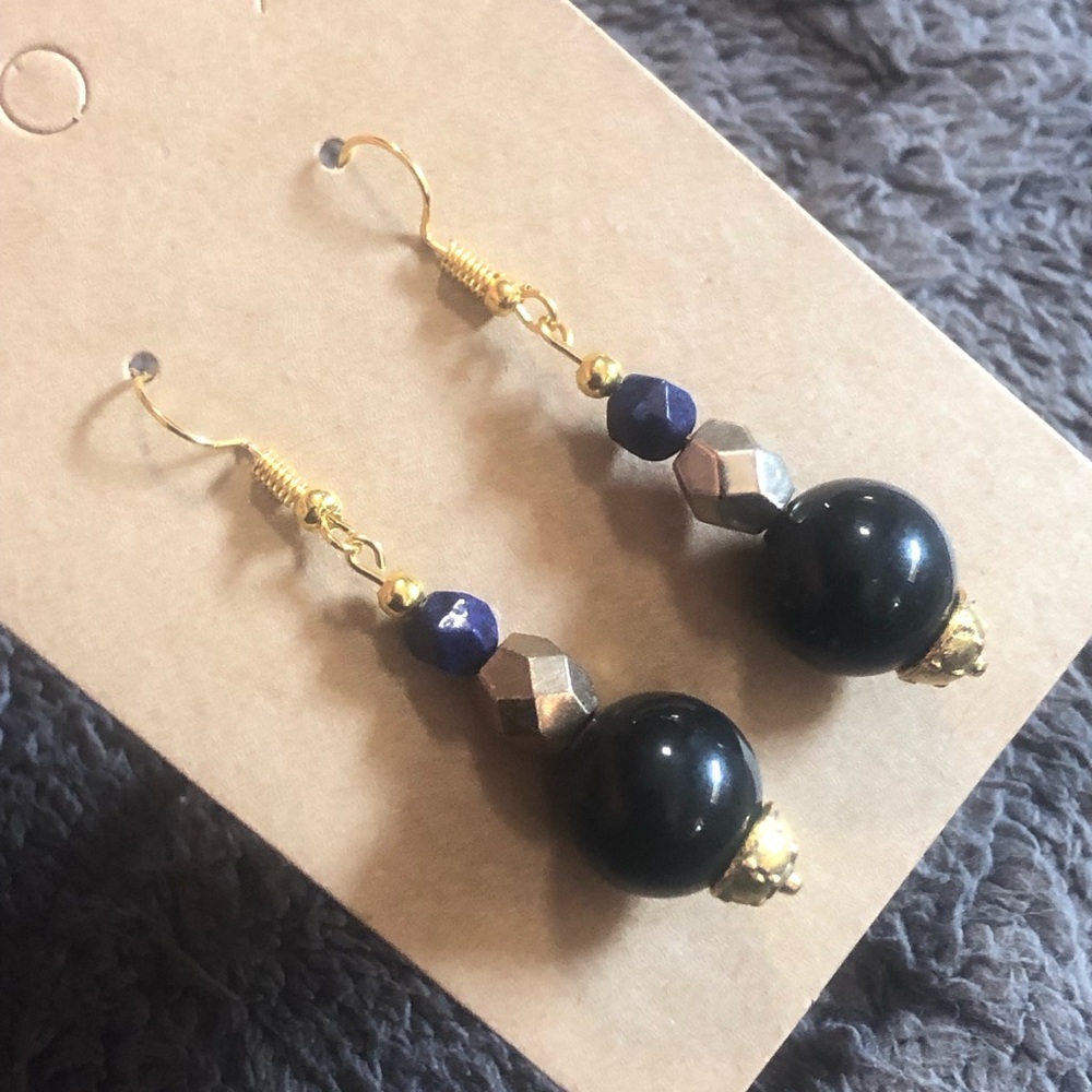 Handcrafted vintage bead genuine stone sodalite elegant dangle earrings